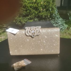 EROUGE Sparkling gold evening clutch purse, NWOT